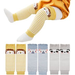 Pack of 3 Toddler Baby Leg Warmers, Cute Animal Pattern Unisex Long Legwarmers Knee Socks Baby Knee Protector Leg Sleeves Leggings for Baby Kids Toddlers Boys 0-3 Years, One Size