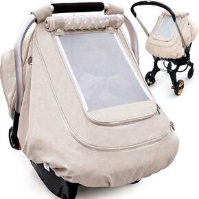 Waterproof Baby Car Seat Cover，YVMVDV Cold Weather Carseat Cover for Babies,Infant Car Seat Cover Canopy for Boy Girls,Windproof Car Seat Canopy for Boys & Girls, Keeps Babies Warm and Cozy (Beige)