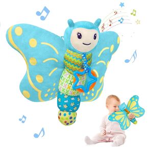 Baby Toys 0-6 Months,Infant Musical Sensory Stuffed Animal with Squeaker,Rattle,Crinkle Wings,Teether & Hanging Ring,Tummy Time Toy for Newborn 0-3-6-12 Months Boys & Girls Gift,Butterfly,Blue