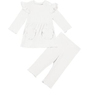 Haloumoning Baby Girl and Toddler Clothing Set Ruffle Ribbed Knit Long Sleeve Shirts and Pants Sets Clothes