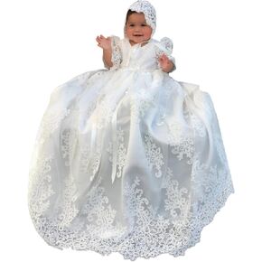 Long white lace christening dresses for baby girl