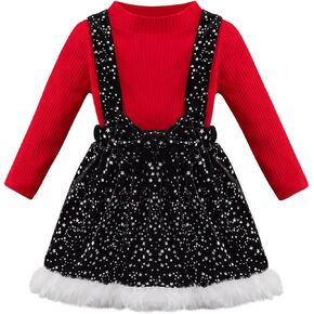 Patgoal Toddler Girls Clothes Long Sleeve Half Turtleneck T Shirts Velvet Star Overalls Skirt 2PC Baby Fall Winter Outfits