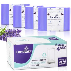 Refills Compatible with Dekor Classic Diaper Pail Refills | 8 Count for 4752 Diapers(Extra 20% Lengths) Diaper Pail Bags with Extra 30% Thickness Powerful Odor Eliminate Lavender Scent for Baby/Adult