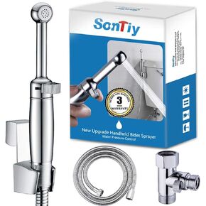 SonTiy Handheld Bidet Sprayer for Toilet, Cloth Diaper Sprayer Set Hand Held Bidet Jet Spray for Toilet with Backflow Preventer, Adjustable Water Pressure Control, Brass, Black Stainless