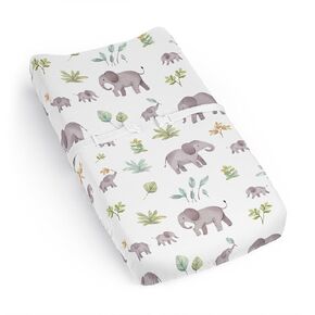 Sweet Jojo Designs Watercolor Elephants Boy Girl Gender Neutral Baby Changing Pad Cover Sheet Infant Newborn Diaper Table Change Mat Cover Sage Green Grey Jungle Safari Palm Trees Leaf Tropical Nature