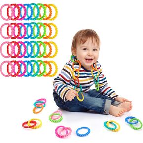 Baby Rings Link Toys, Connecting Ring Hanging Stroller Clip On Early Learning Toy Car Carrier Seat Crib Playmat Accessory Set for Infant Newborn Boy Girl, 24 Count (atypical 6 * 4)