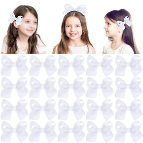 4 Inch Hair Bows,20 Pieces Hair Bows for Girls,Grosgrain Ribbon Hair Bow with Alligator Clips,White Bows Hair Accessories for Toddlers Baby Girls Kids Teens