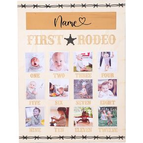 My First Rodeo Birthday Milestone Board - Custom Baby Milestone Board,Cowboy 1st Birthday Photo Wooden Board,Baby 1-12 Months Photo Show,First Rodeo Party,Wooden Monthly Milestone Photo Board