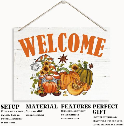 It's Fall Sign, Gnome Fall Decor, Rustic Wooden Hanging Plaque Sign, Farmhouse Wall Decor, Cute Autumn Wood Decoration, Autumn Home Decor, Front Door Decor, Decorative Wooden Wall Sign in Saudi Arabia