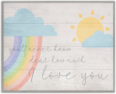 لوحة فنية جدارية من Stupell Industries How Much I Love You Rainbow Clouds and Sun on Planks، مقاس 10 × 15، متعددة الألوان in Kuwait