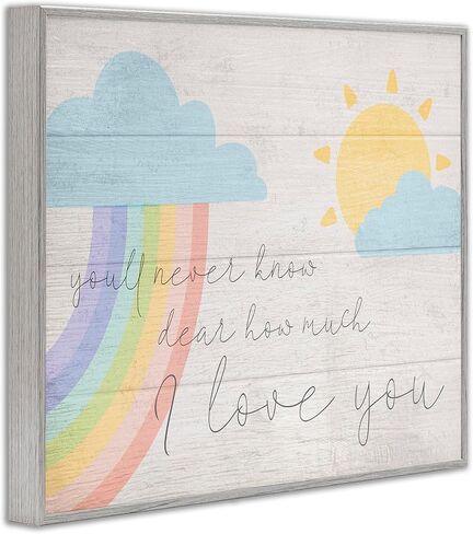 لوحة فنية جدارية من Stupell Industries How Much I Love You Rainbow Clouds and Sun on Planks، مقاس 10 × 15، متعددة الألوان in Kuwait