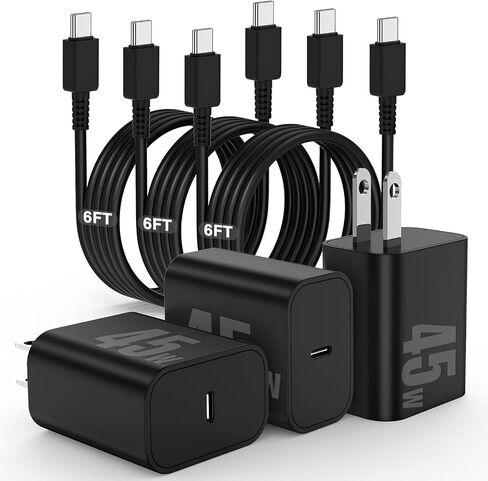 3Pack 45W USB C Charger for Samsung Galaxy S24 Ultra, Super Quite Fast Charging Type C Block with 6FT C to C Cord for Samsung Galaxy Tab S9/S8 S23 Ultra/S22 Ultra/S23/S22+/S22/S21/Note 10 Plus/20,S8+ in Saudi Arabia