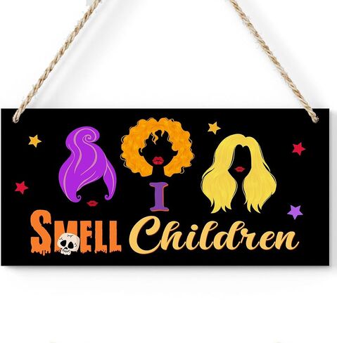 Horror Halloween Welcome Sign for Front Door, Magic Witch Halloween Party Decorations for All Seasons Scary Porch Decor, Wooden Hanging Gifts for Farmhouse Home Bathroom Kitchen Wall Art -A22 in Saudi Arabia