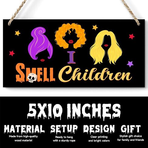 Horror Halloween Welcome Sign for Front Door, Magic Witch Halloween Party Decorations for All Seasons Scary Porch Decor, Wooden Hanging Gifts for Farmhouse Home Bathroom Kitchen Wall Art -A22 in Saudi Arabia