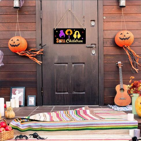 Horror Halloween Welcome Sign for Front Door, Magic Witch Halloween Party Decorations for All Seasons Scary Porch Decor, Wooden Hanging Gifts for Farmhouse Home Bathroom Kitchen Wall Art -A22 in Saudi Arabia