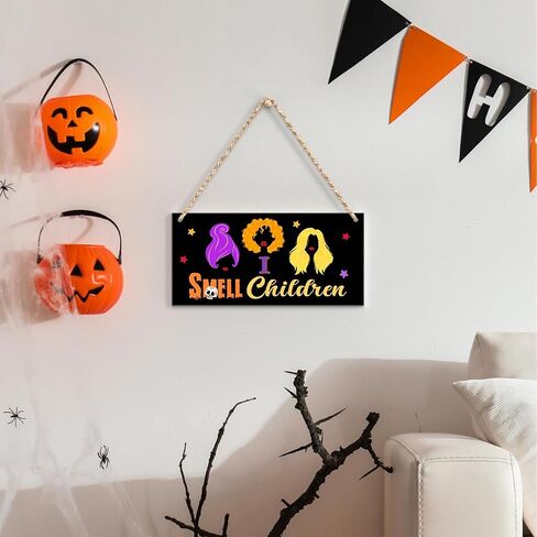 Horror Halloween Welcome Sign for Front Door, Magic Witch Halloween Party Decorations for All Seasons Scary Porch Decor, Wooden Hanging Gifts for Farmhouse Home Bathroom Kitchen Wall Art -A22 in Saudi Arabia