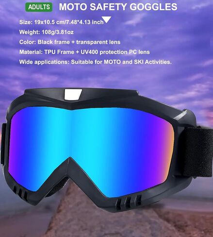 Black Dirt Bike Goggles, Windproof and Anti-Fog, TPU material, Elastic Strap, Sponge Padding, for Motorcycle ATV Dirt Bike Skiing Snowboarding in Saudi Arabia