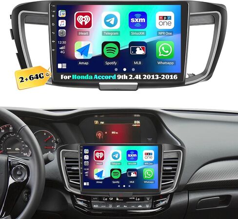 ستيريو سيارة 2G+64G Android 13 لسيارة Honda Accord 9th 2.4L 2013-2016 مع Apple Carplay Android Auto، راديو سيارة بشاشة لمس عالية الدقة 10.1 بوصة مع نظام ملاحة WiFi GPS وبلوتوث FM/RDS SWC+كاميرا احتياطية in Saudi Arabia