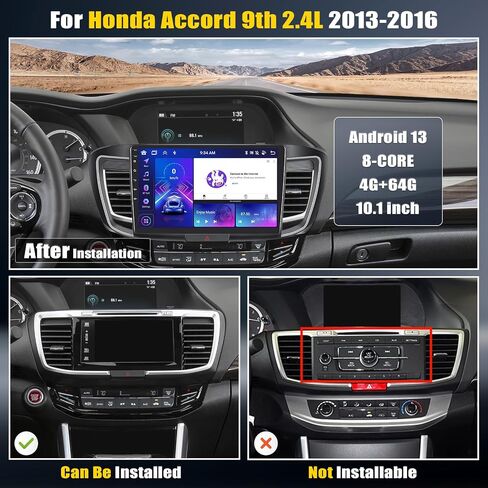 2G+64G Android 13 Car Stereo for Honda Accord 9th 2.4L 2013-2016 with Wireless Apple Carplay Android Auto,10.1'' HD Touchscreen Car Radio with WiFi GPS Navigation Bluetooth FM/RDS SWC+Backup Camera in Saudi Arabia