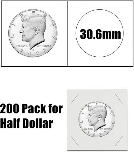 MUDOR Premium Coin Flips for Large Dollar, 200 Pack Cardboard Coin Holder, Mylar Coin Flips 2x2, Paper Coin Holders, Large Dollar(38.1mm) in Saudi Arabia