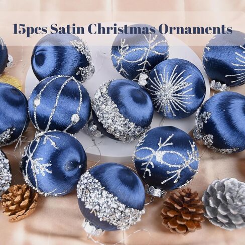 Christmas Ornaments Champagne Xmas Balls - Pack of 15 Luxury Christmas Tree Decorations Shatterproof - Satin Glitter Xmas Bulbs Set, 3.15 inch 80mm in Saudi Arabia