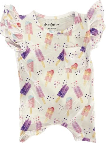 Soft Bamboo Viscose Baby Romper Short Ruffle Sleeves with Shorts, Zipper Inseam Closure and Removable Pacifier Clip - Let's Flamingo in Saudi Arabia