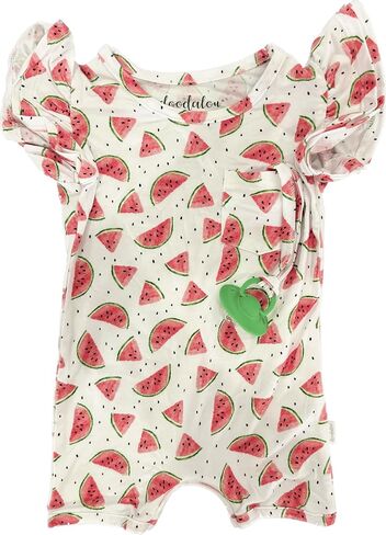 Soft Bamboo Viscose Baby Romper Short Ruffle Sleeves with Shorts, Zipper Inseam Closure and Removable Pacifier Clip - Let's Flamingo in Saudi Arabia