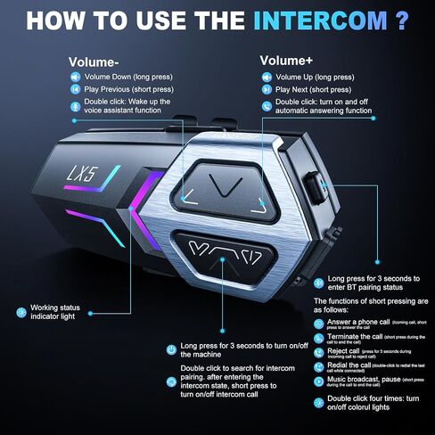 Motorcycle Helmet Bluetooth Headset - Helmet Speakers Featuring HiFi Sound, Motorcycle Headset with IP67 Waterproof, Long Lasting Motorcycle Intercom with Dual CVC Noise-Reduction-Lunar Rock in Saudi Arabia