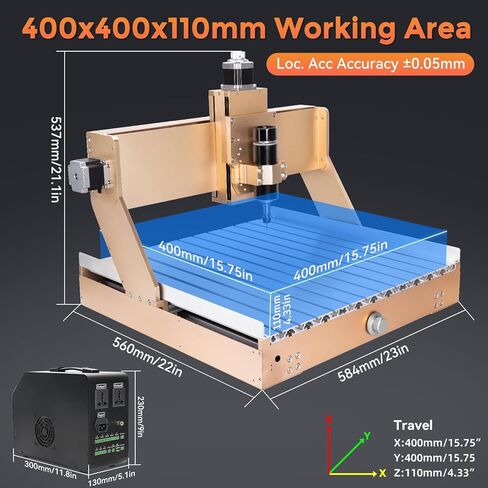 جهاز توجيه LUNYEE 4040 Trubo CNC، ماكينة قطع طحن ونقش 3 محاور معدنية بالكامل بقدرة 500 وات، تحكم GRBL للخشب والأكريليك المعدني، 400 × 400 × 110 مم (15.7 بوصة × 15.7 بوصة × 4.3 بوصة) in Kuwait