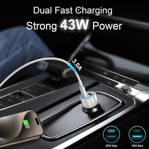 iPhone 15 Car Charger [MFi Certified] 2 Pack 43W USB C Car Charger Adapter with 2 Pack 6FT USB-C to C Fast Charging Cable for iPhone 15/15 Plus/15 Pro/15 Pro Max,iPad Pro/Air/Mini,Samsung Galaxy in Saudi Arabia