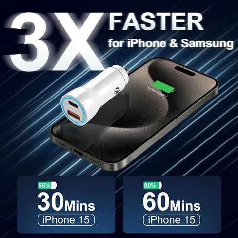 iPhone 15 Car Charger [MFi Certified] 2 Pack 43W USB C Car Charger Adapter with 2 Pack 6FT USB-C to C Fast Charging Cable for iPhone 15/15 Plus/15 Pro/15 Pro Max,iPad Pro/Air/Mini,Samsung Galaxy in Saudi Arabia