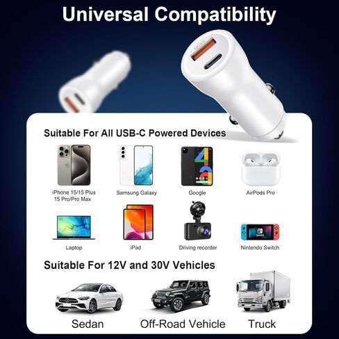 iPhone 15 Car Charger [MFi Certified] 2 Pack 43W USB C Car Charger Adapter with 2 Pack 6FT USB-C to C Fast Charging Cable for iPhone 15/15 Plus/15 Pro/15 Pro Max,iPad Pro/Air/Mini,Samsung Galaxy in Saudi Arabia