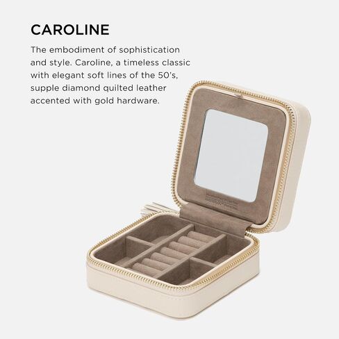 WOLF Caroline Zip Travel Case, Rose Quartz - Seven Ring Rolls, Four Compartments, Three Necklace Hooks & Pocket - Anti-Tarnish LusterLoc Lining in Saudi Arabia