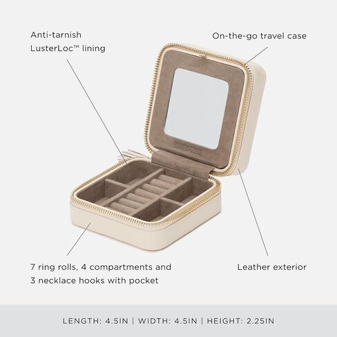 WOLF Caroline Zip Travel Case, Rose Quartz - Seven Ring Rolls, Four Compartments, Three Necklace Hooks & Pocket - Anti-Tarnish LusterLoc Lining in Saudi Arabia