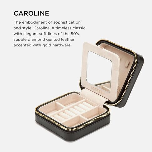 WOLF Caroline Zip Travel Case, Rose Quartz - Seven Ring Rolls, Four Compartments, Three Necklace Hooks & Pocket - Anti-Tarnish LusterLoc Lining in Saudi Arabia