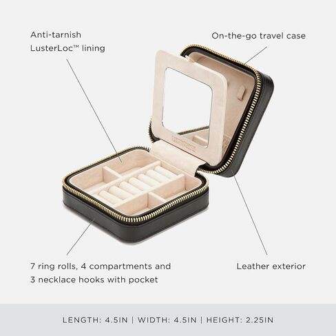 WOLF Caroline Zip Travel Case, Rose Quartz - Seven Ring Rolls, Four Compartments, Three Necklace Hooks & Pocket - Anti-Tarnish LusterLoc Lining in Saudi Arabia