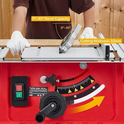Table Saw 10 Inch, 15 Amp 5000RPM Powerful Tablesaw With Stand & Protective Cover, 36 X 25 Inch Tabletop Saw 90° Cross Cut & 0-45° Bevel Cut, Adjustable Depth, for Woodwork in Saudi Arabia