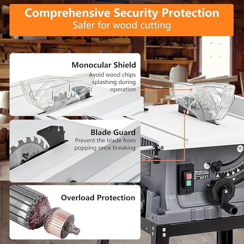 Table Saw 10 Inch, 15 Amp 5000RPM Powerful Tablesaw With Stand & Protective Cover, 36 X 25 Inch Tabletop Saw 90° Cross Cut & 0-45° Bevel Cut, Adjustable Depth, for Woodwork in Saudi Arabia