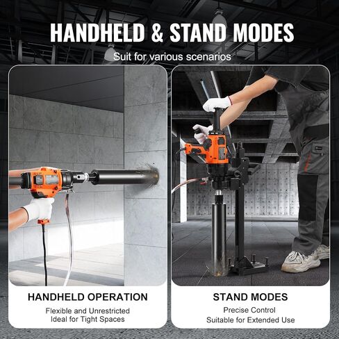 VEVOR Diamond Core Drill Machine, Wet and Dry Use, 0.8-6.3in Drilling Diameter Handheld Core Drill Rig with Stand and Core Drill Bit, 2000W Rugged Concrete Core Drill, For Concrete, Brick, Marble in Saudi Arabia