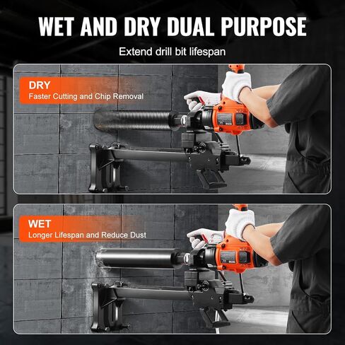 VEVOR Diamond Core Drill Machine, Wet and Dry Use, 0.8-6.3in Drilling Diameter Handheld Core Drill Rig with Stand and Core Drill Bit, 2000W Rugged Concrete Core Drill, For Concrete, Brick, Marble in Saudi Arabia