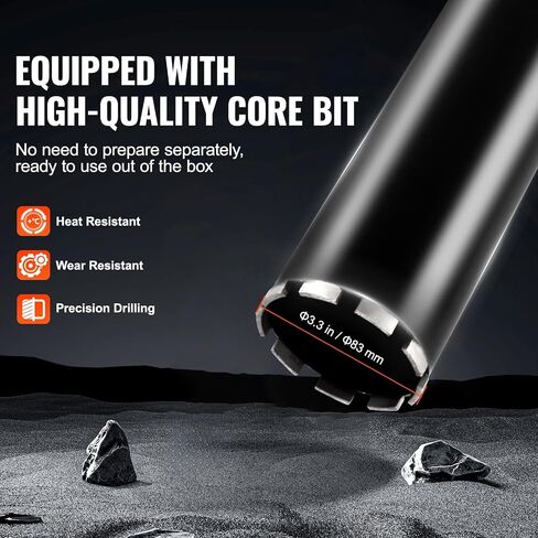 VEVOR Diamond Core Drill Machine, Wet and Dry Use, 0.8-6.3in Drilling Diameter Handheld Core Drill Rig with Stand and Core Drill Bit, 2000W Rugged Concrete Core Drill, For Concrete, Brick, Marble in Saudi Arabia