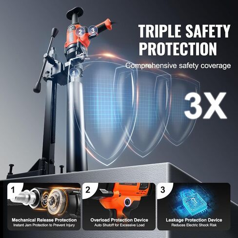 VEVOR Diamond Core Drill Machine, Wet and Dry Use, 0.8-6.3in Drilling Diameter Handheld Core Drill Rig with Stand and Core Drill Bit, 2000W Rugged Concrete Core Drill, For Concrete, Brick, Marble in Saudi Arabia