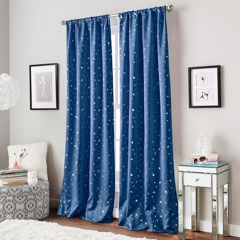 Curtainworks Starry Night Room Darkening Rod Pocket Window Curtain Single Panel, 84 in, Blue in Saudi Arabia