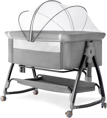 Baby Bassinet, Playpen for Baby, 3 in 1 Bedside Bassinet with Quickly Adjustable Height,Mosquito Net, Easy Folding Portable Bedside Sleeper for Infant Newborn in Saudi Arabia