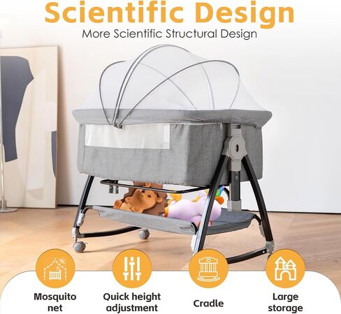 Baby Bassinet, Playpen for Baby, 3 in 1 Bedside Bassinet with Quickly Adjustable Height,Mosquito Net, Easy Folding Portable Bedside Sleeper for Infant Newborn in Saudi Arabia