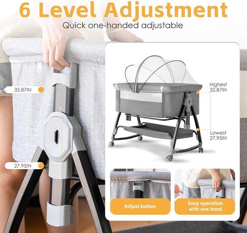 Baby Bassinet, Playpen for Baby, 3 in 1 Bedside Bassinet with Quickly Adjustable Height,Mosquito Net, Easy Folding Portable Bedside Sleeper for Infant Newborn in Saudi Arabia