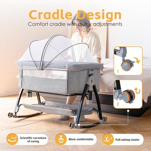 Baby Bassinet, Playpen for Baby, 3 in 1 Bedside Bassinet with Quickly Adjustable Height,Mosquito Net, Easy Folding Portable Bedside Sleeper for Infant Newborn in Saudi Arabia