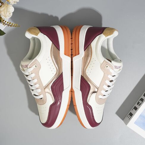 Niluber Women's Fashion Low Top Sneakers - White PU Leather Tennis Shoes-Lace Up Comfortable Casual Waking Shoes in Kuwait