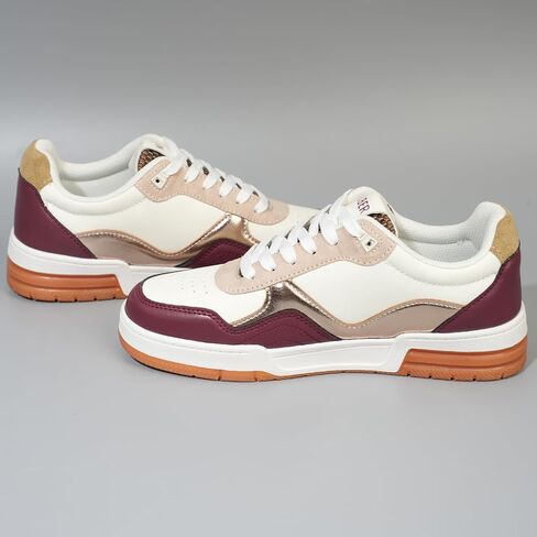 Niluber Women's Fashion Low Top Sneakers - White PU Leather Tennis Shoes-Lace Up Comfortable Casual Waking Shoes in Kuwait