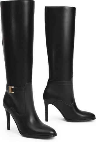 iiimmu Knee High Boots for Women 4 IN Stiletto Heel Zipperless Soft Faux Leather Tall Boots Round Toe 16 IN Shaft in Saudi Arabia